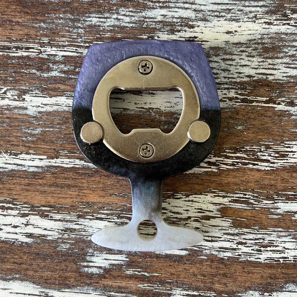 Purple Black Ombre Wine Glass Resin Bottle Opener with Fridge Magnet Bar Gift - Picture 2 of 2